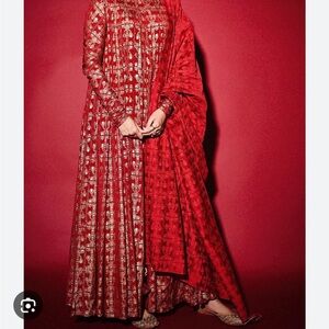 Masaba Gupta Scarlet Chiffon Gold Tree Trunk Anarkali Set